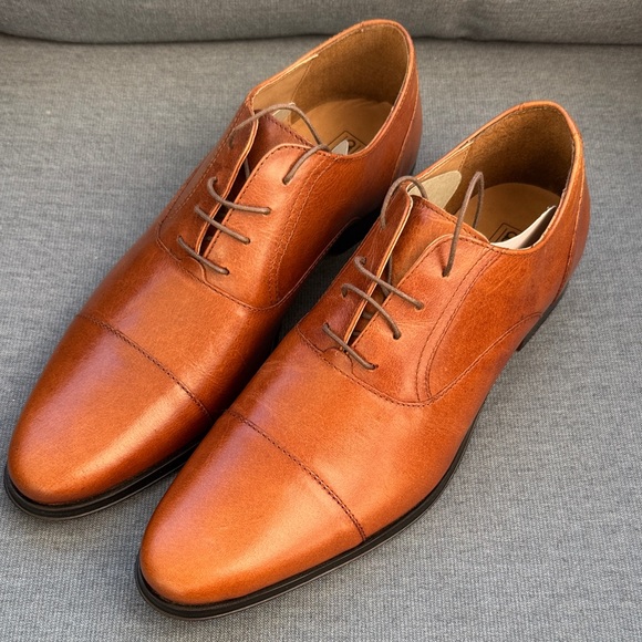 Men’s ASOS Tan Leather Oxford Dress Shoes UK 9 US 10 Brown Cap Toe Formal - Picture 1 of 11